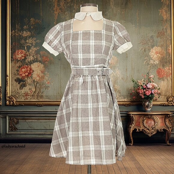 ANK ROUGE romantic casual beige check belted mini dress - Picture 1 of 6